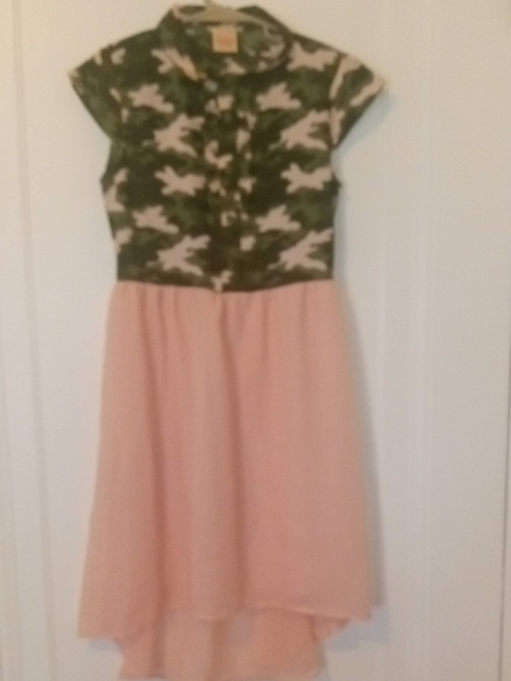 NWT girl med 7-8 Camo Print Top with Blush Pink High-Low Skirt Dress